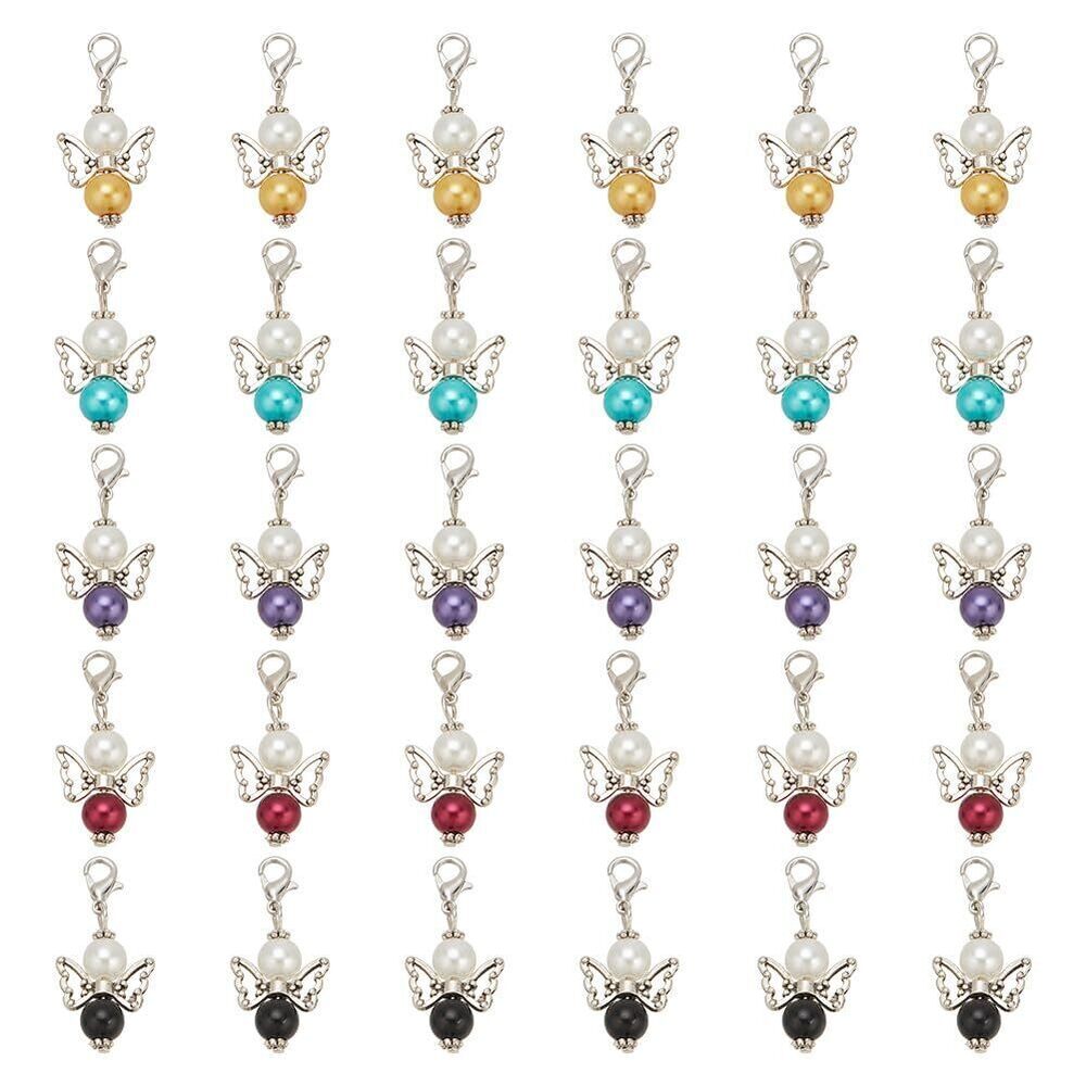 8592 60Pcs 38mm Angel Wing Charms 5 Colors Alloy Guardian Angel Charms